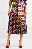 Thumbnail for your product : Gucci Pleated Printed Silk-twill Midi Skirt - Red