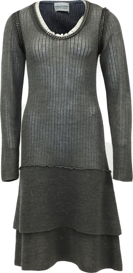 Alberta Ferretti Philosophy di Chain Detail Midi Dress in Grey Wool