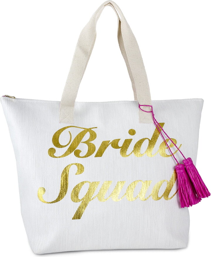 Women’s Paper Straw Insulated Beach Bride Squad Tote with Gold Metallic Letters
