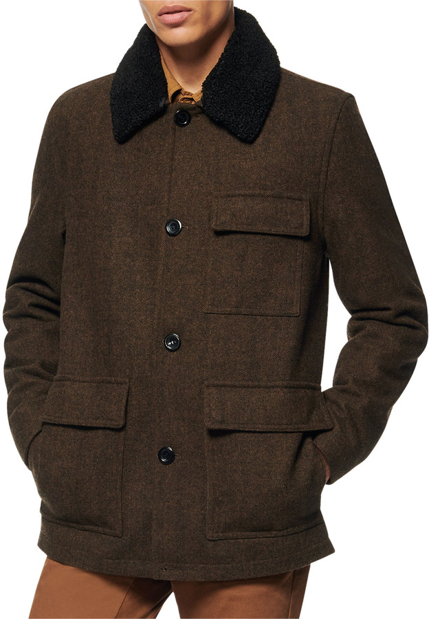 Andrew Marc Men's Novelty Wool Chore Coat w/ Removable FauxShearling