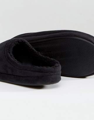 ASOS Design Slip On Slippers In Black With Crown Embroidery