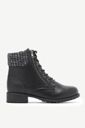 knit trim combat boots