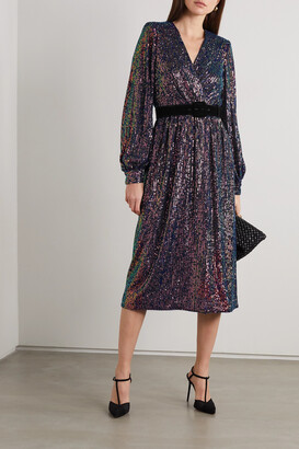 Rebecca Vallance Roxbury Belted Wrap-effect Sequined Chiffon Midi Dress