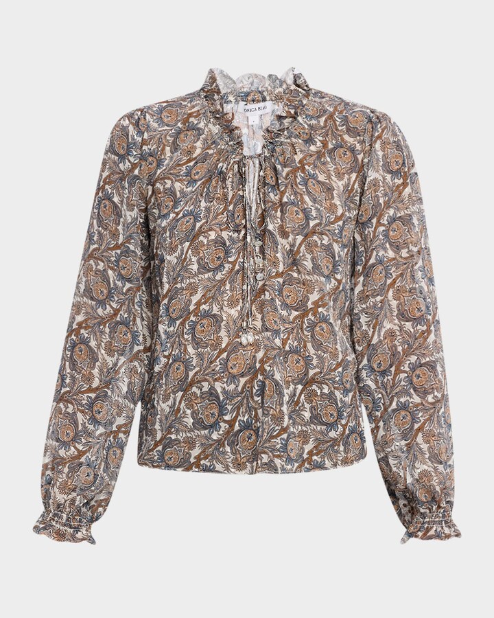 Veronica Beard Hickory Ruffled Long-Sleeve Blouse