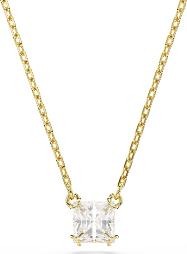 Swarovski Stilla Pendant, Square Cut, White, Gold-Tone Plated Necklace