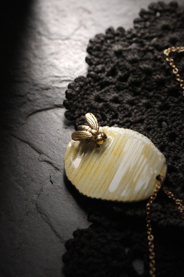 The Fly On Potato Chips Necklace By Defy/Hand - Painting Version/Unique Jewelry/Dark Style Accessories /Brass