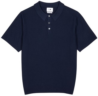 NN07 Alfie navy fine-knit polo shirt