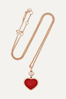 Chopard Happy Hearts 18-karat Rose Gold, Diamond And Red Stone Necklace - one size