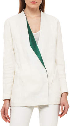 Akris Linen Jacket w/Satin Lapel, White/Green