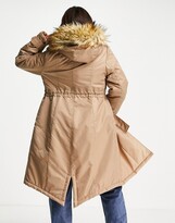 Thumbnail for your product : French Connection faux fur lined parker jacket in beige and mustard