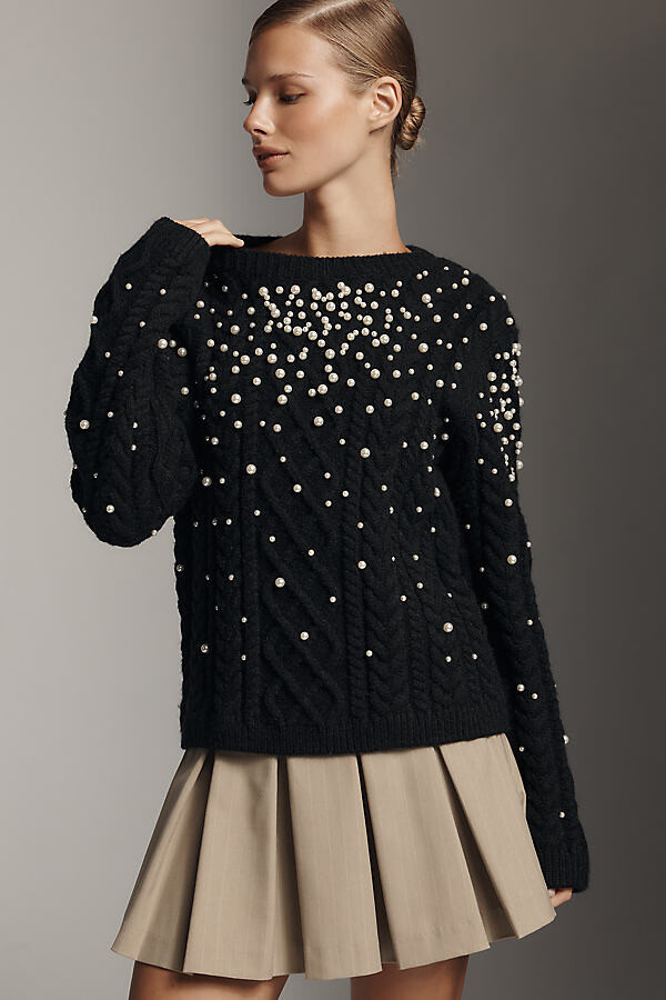 ENGLISH FACTORY Pearl-Embellished Sweater