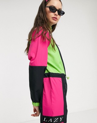 Lazy Oaf track jumpsuit in neon colour block