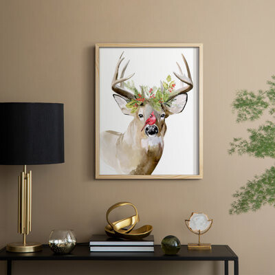 Union Rustic Holiday Deer II Framed Print - Solid Wood