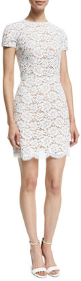 Michael Kors Short-Sleeve Gardenia-Lace Mini Dress, Optic White