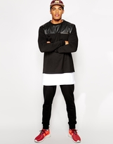 Thumbnail for your product : ASOS Skater Long Sleeve T-Shirt With Leather Look Panel And Zip Detail