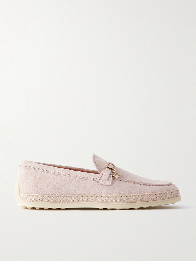 Tod's Raffia-trimmed Suede Loafers - Pink