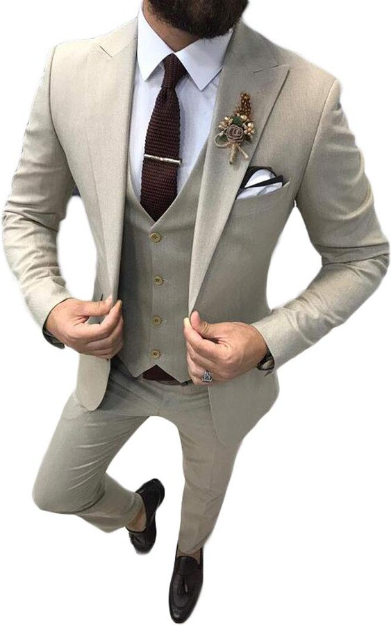 Men's Gray 3 Piece Slim Fit Suit Velvet Lapel Wedding Dinner Business Prom Suit 