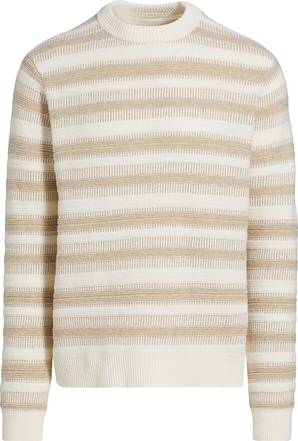 Saks Fifth Avenue Men's COLLECTION Raised Stripe Crewneck Sweater - Cream - Size Small