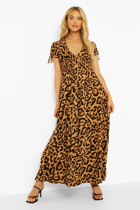 boohoo Leopard Shirred Waist Maxi Dress