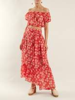 Thumbnail for your product : Lisa Marie Fernandez Nicole Floral-print Asymmetric-hem Skirt - Womens - Red Multi