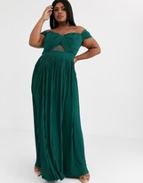 Thumbnail for your product : ASOS DESIGN Curve lace and pleat bardot maxi dress