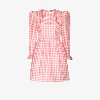 Batsheva Pink Gingham Silk Mini Dress