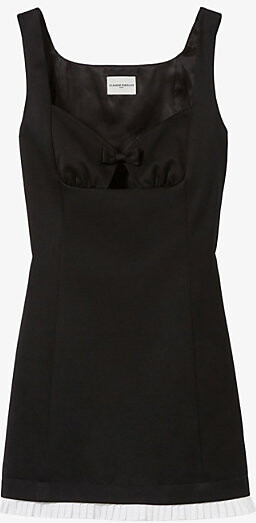 Claudie Pierlot Womens Black Bow-Detail Pleated-Hem Woven Mini Dress 12