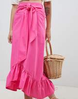 Thumbnail for your product : ASOS Design Cotton Midi Skirt With Tie Belt And Ruffle Hem