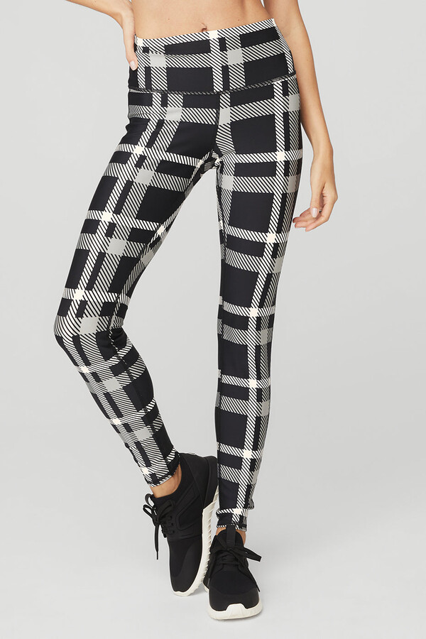 Alo Yoga  Airlift High-Waist Magnified Plaid Legging in Black/Ivory, Size:  2XS - ShopStyle