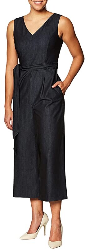 Calvin Klein Womens Petite Sleeveless Cropped Jumpsuit With Self Belt -  ShopStyle