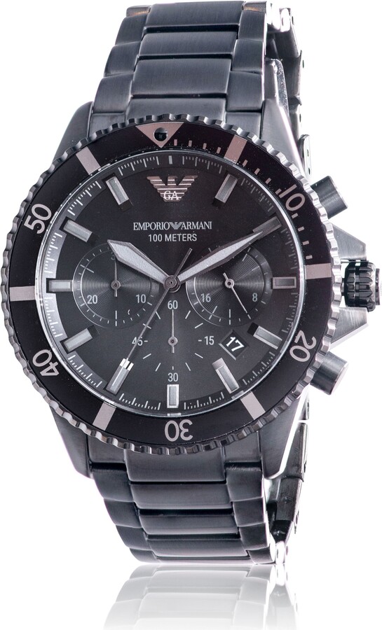 Emporio Armani Diver Black Stainless Steel Chronograph Mens Watch