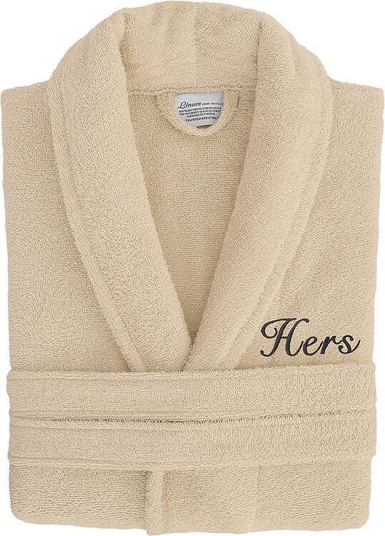 Linum Home Textiles Women's Turkish Cotton Embroidered Cursive ''Hers'' Terry Bathrobe