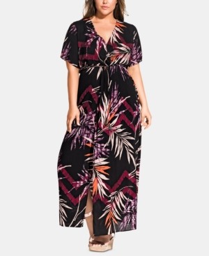 City Chic Trendy Plus Size Printed Short-Sleeve Maxi Dress
