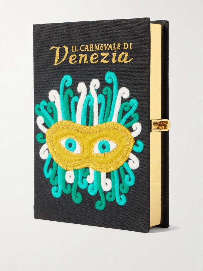 Olympia Le-Tan Carnival Of Venice Embroidered Appliquéd Canvas Clutch - Black