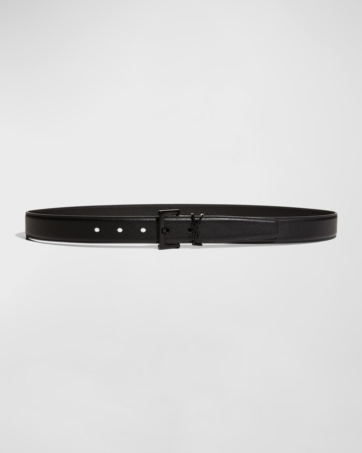 Saint Laurent Ysl Monogram Leather Belt, White, Women's, 32in / 80cm