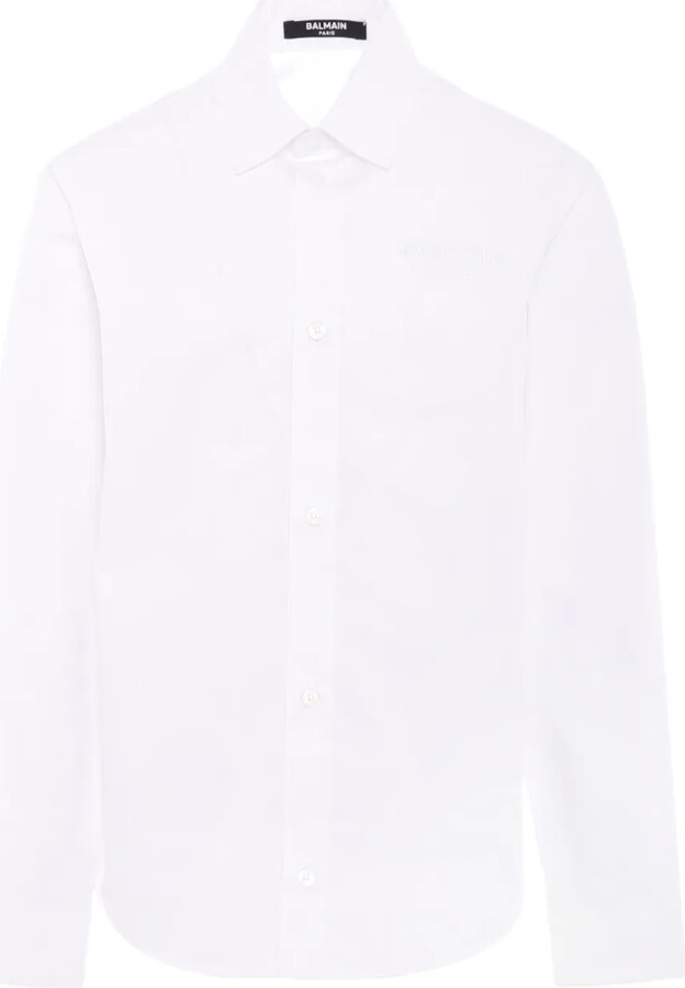 Balmain Kids Logo-Embroidered Long-Sleeve Shirt