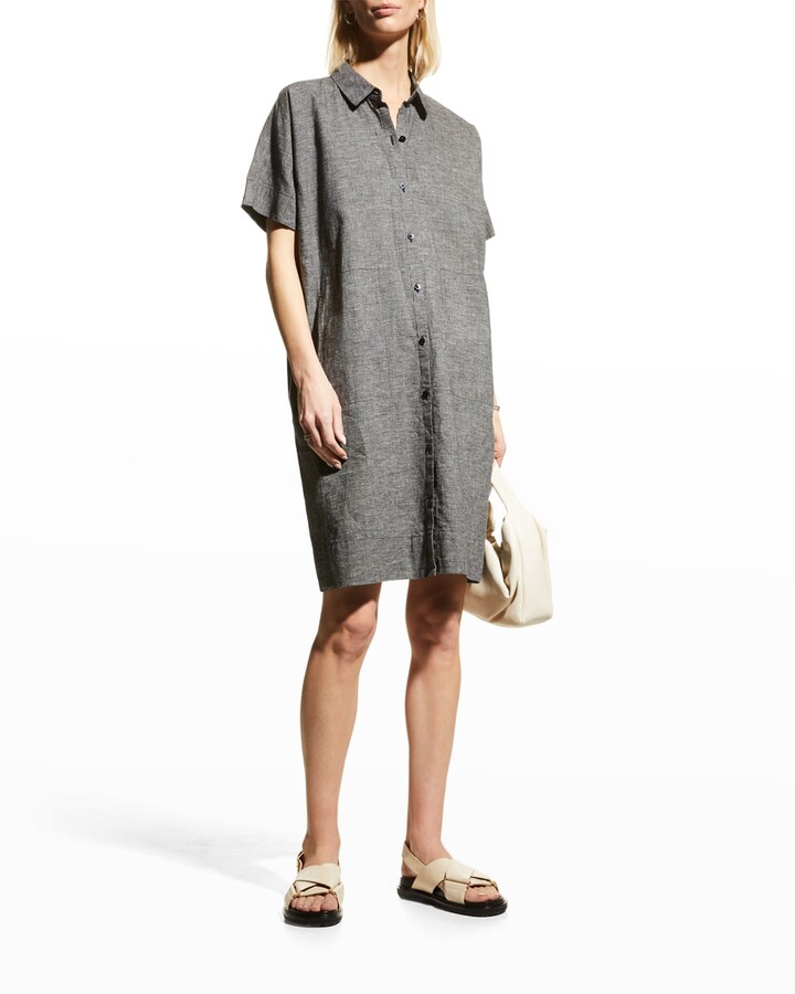 Eileen Fisher Check Hemp-Organic Cotton Shirtdress - ShopStyle Day Dresses