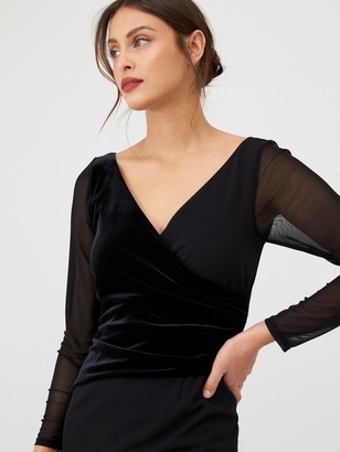 Gina Bacconi Velvet and Chiffon Long Sleeve Dress - Black