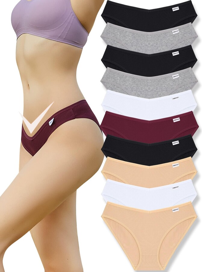 FINETOO Women's Cotton Briefs Set Sexy Underwear V Waist Underwear