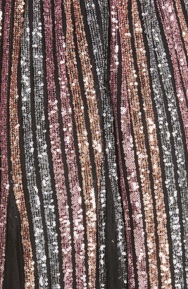Marchesa Notte Sequin Stripe Long Sleeve Cocktail Dress
