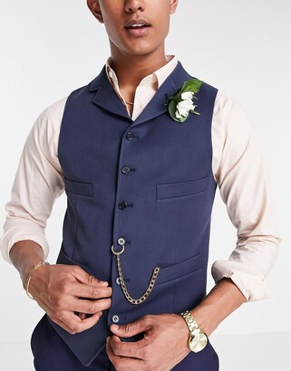 ASOS DESIGN skinny double breasted waistcoat with gold chain in navy -  ShopStyle Suits