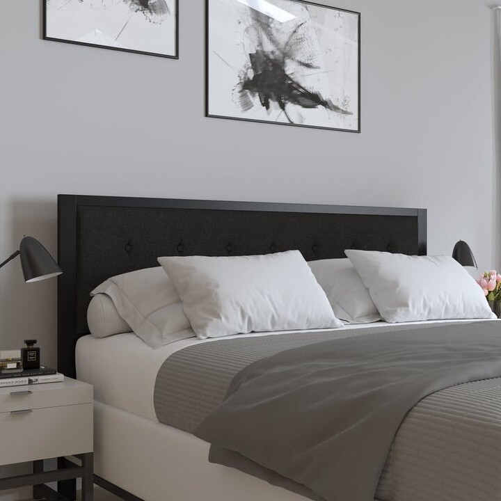 Merrick Lane Camden King Size Headboard Black Fabric Upholstered Button