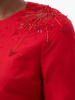 Thumbnail for your product : DUNCAN Delacroix Beaded Flared Cotton-crepe Dress - Red