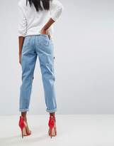 Thumbnail for your product : ASOS Original Mom High Waist Slim Mom Jeans With 3d Embroidery And Velvet Detail In Lucinda Light Wash Blue