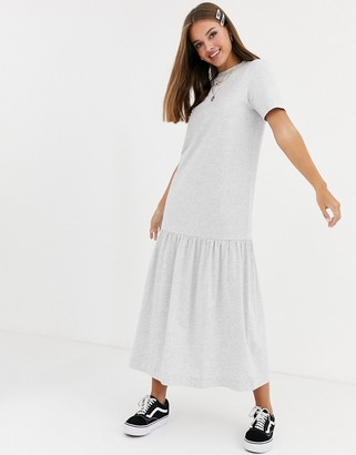 ASOS DESIGN t-shirt maxi dress with tiered dropped hem in gray marl