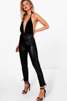boohoo Petite Eyelet Lace Up Trousers
