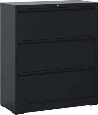 Inbox Zero Modern Style 3 Drawer Lateral Metal File Cabinet - Matte Black Finish Lockable Drawers Full Extension Tilt Hardware Heavy Duty Steel Office Adjustab