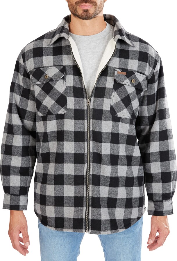 Smith's Workwear Men's Zip-Front Sherpa-Lined Flannel Shirt Jacket ...