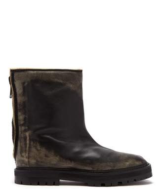Maison Margiela Tabi Split Toe Distressed Leather Ankle Boots - Womens - Black