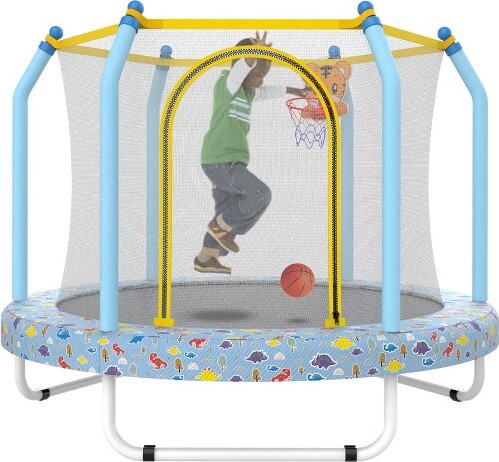 NAYSAYETrampolineKids55InchIndoorOutdoorSmallToddlerTrampolinewithBasketballHoopforFunPlayBlue55.00\